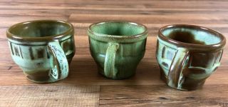 Vintage Frankoma Pottery 94C Wagon Wheel Coffee Mug Cup Set of 3 Green 4
