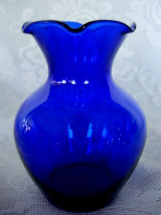 Collectible Cobalt Blue Blown Glass Swirled Ruffle Vase