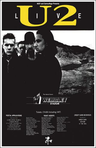 U2 Joshua Tree Tour 1987 Wembley Concert Poster