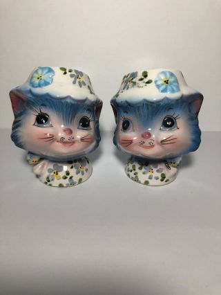 2 Vintage Lefton Kitty Cat Salt Pepper Shakers W/stoppers 1511