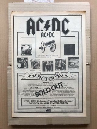 Ac/dc For Those About To Rock - On Tour Poster Sized Music Press Advert