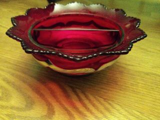 Farber Bros Krome Kraft Ruby Red Glass Divided Insert Candy Dish Bowl