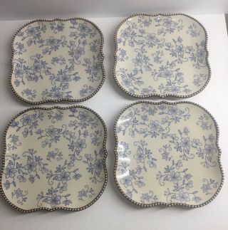 Temptations Blue Floral Lace Set Of 4 Small Plates / Saucers/ Salad Plate 8”