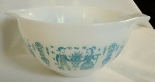 Vintage Pyrex Amish Butterprint White W Turquoise Casserole Mixing Bowl