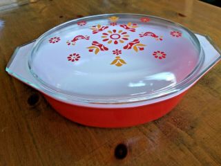 Vintage Pyrex 2 1/2 Qt Red Casserole Dish 045 With Friendship Design Lid 945c3
