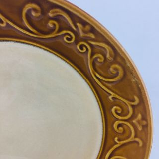 4 Better Homes and Garden EMBOSSED SCROLL Brown Rim Stoneware Salad Plate 2