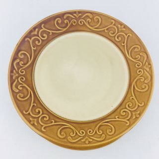 4 Better Homes and Garden EMBOSSED SCROLL Brown Rim Stoneware Salad Plate 5