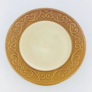 4 Better Homes and Garden EMBOSSED SCROLL Brown Rim Stoneware Salad Plate 6