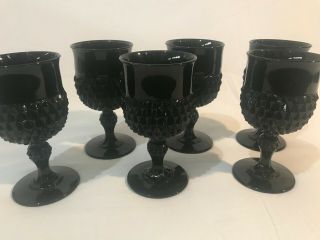 6 Vintage Tiara Indiana Glass Black Diamond Point Goblets Approx.  6 - 1/2” Tall