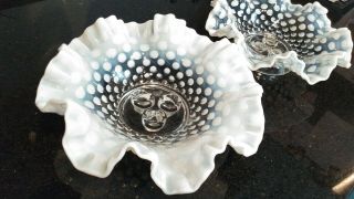 2 Fenton Art Glass Moonstone Opalescent Hobnail Ruffled ??? 3