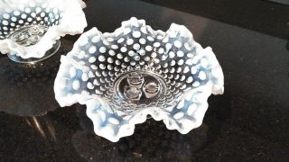 2 Fenton Art Glass Moonstone Opalescent Hobnail Ruffled ??? 4