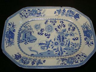 Antique Spode Serving Platter 14.  5 " X11 " Blue White Oriental - Early Spode