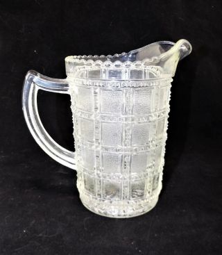 Depression Imperial Glass Beaded Block Clear Glass Pitcher,  6 Inches Tall