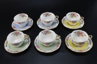 12pc Set Antique Adderley / Melba Bone China Floral Tea Cups & Saucers