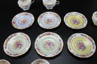 12pc Set Antique Adderley / Melba Bone China Floral Tea Cups & Saucers 2