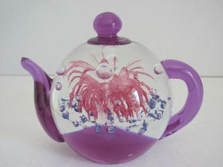 Paperweight Teapot Purple Pink Dynasty Gallery Heirloom Collectible W Jellyfish