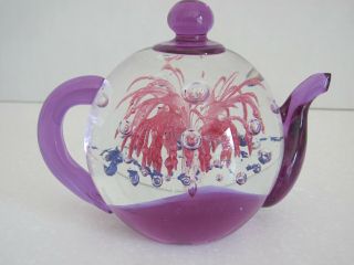 Paperweight Teapot Purple Pink Dynasty Gallery Heirloom Collectible w Jellyfish 3