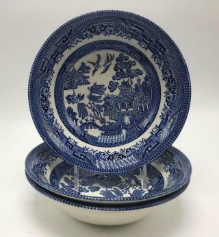 Churchill,  England Willow Blue,  3 Georgian Shape Coupe Cereal Bowls