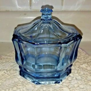 Indiana Glass Concord Pastel Blue Octagon Candy Dish With Lid Trinket Dish