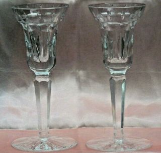 Pair (2) Waterford Crystal Candlesticks Holders Signed Stem & Footed Cond.
