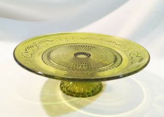 Vintage Green Sandwich?? Glass Pedestal Cake Plate Stand 9 " Diameter