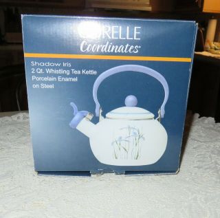 Corelle Shadow Iris 2 Qt Porcelain Enamel Whistling Tea Kettle Teapot