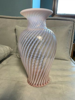 Fenton Glass Xl 15” Opalescent Swirl Pink Vase