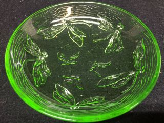 Green Vaseline Glass Dragonfly Candy Jam Dish Master Salt Bowl Uranium Soap Neon