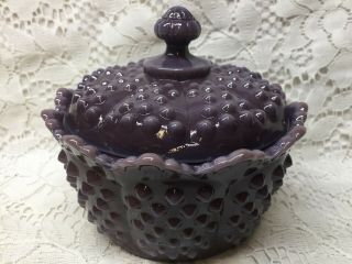 Purple Milk Hobnail Pattern Glass Round Covered Butter Dish Tub Pound Candy Art