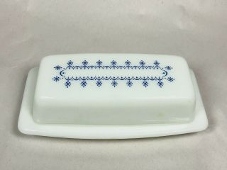Pyrex Vintage Snowflake Blue Garland Butter Dish Mid 70’s