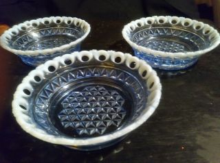 3 Imperial Depression Glass Katy Blue Lace Edge 5.  5 " Diameter Bowls Great Shape