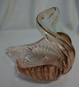 Vintage Hand Crafted Pink Art Glass Swan Candy Dish Trinket Bowl Euc