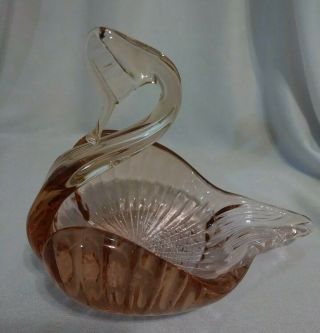 Vintage Hand Crafted Pink Art Glass Swan Candy Dish Trinket Bowl EUC 2