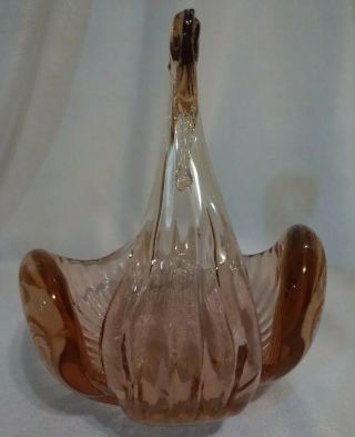 Vintage Hand Crafted Pink Art Glass Swan Candy Dish Trinket Bowl EUC 4