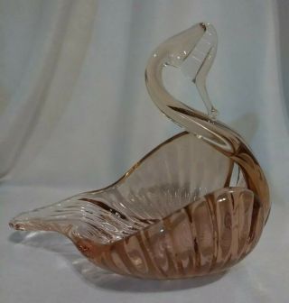 Vintage Hand Crafted Pink Art Glass Swan Candy Dish Trinket Bowl EUC 5