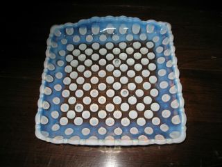 Vintage Fenton Pearlized White Opalescent Hobnail Candy Dish Square Trinket
