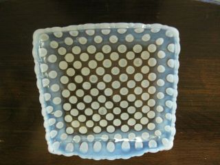 Vintage Fenton Pearlized White Opalescent Hobnail Candy Dish Square Trinket 5