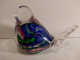 Joe St Clair Art Glass Multicolored Bird Paperweight Piece
