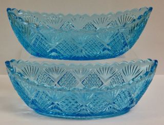 Antique Davidson Blue Pressed Glass Boat Dishes