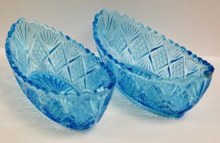 Antique Davidson Blue Pressed Glass Boat Dishes 5
