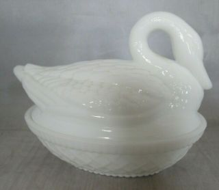 Imperial Glass - Ohio Milk Glass Swan On Nest Lidded Dish
