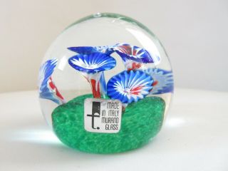 Vintage Murano Fratelli Toso Flower Paperweight With Label