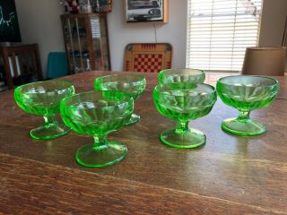 6 Vintage Vaseline Glass,  Uranium Glass Footed Dessert Cups/sherbet Bowls