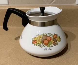Corning Ware P - 104 Kettle Tea Pot W/ Stainless Lid Spice Of Life 6 Cup