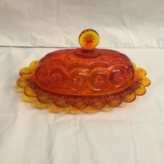 Vintage L.  E.  Smith Amberina Moon And Stars Butter Dish
