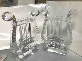Vintage Fostoria Harp/lyre Crystal Clear Bookends Very Heavy 5.  5 X 7.  5