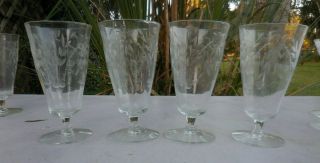 4 Vintage Optic Floral W/ Etched Leaf Base Water Glasses Seneca Fostoria Bryce