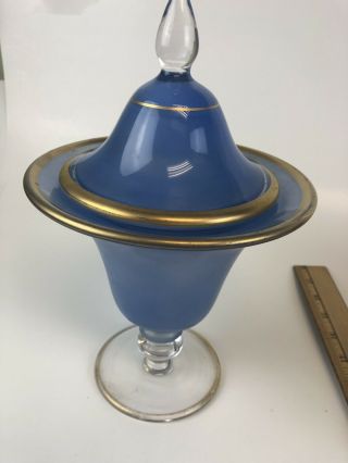 Vintage Satin Blue Candy Dish Compote With Lid