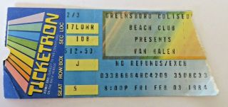 Vintage Van Halen 1984 Tour Ticket Stub February 03 1984 Greensboro Nc 2250