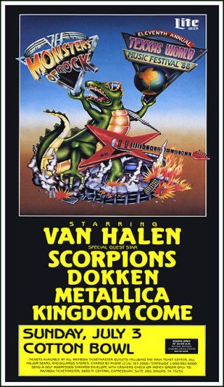 Van Halen Metallica Scorpions 1988 Texxas World Music Festival Concert Poster